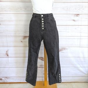 Topshop High Waist Cropped Button Moto Jeans in Distressed Black Size 30 x 26